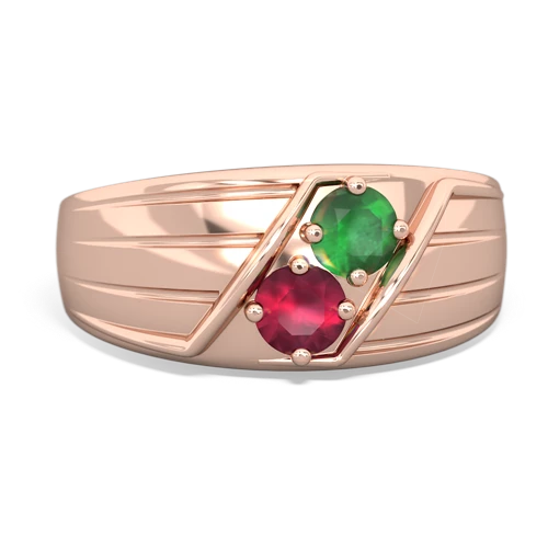 Emerald Genuine Emerald with Genuine Ruby Art Deco Men's ring Ring