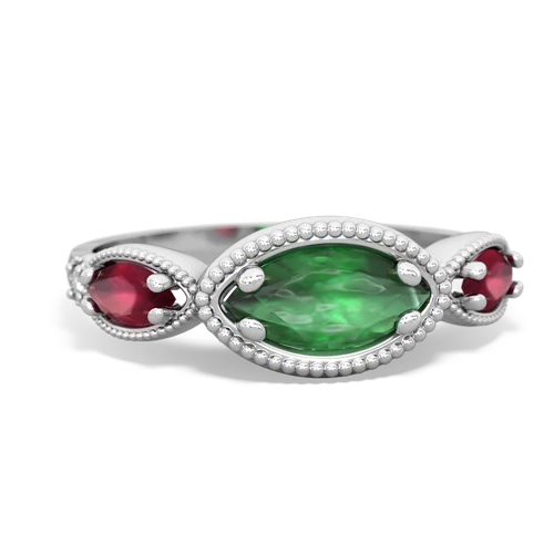 Emerald Genuine Emerald with Genuine Ruby and  Antique Style Keepsake ring Ring
