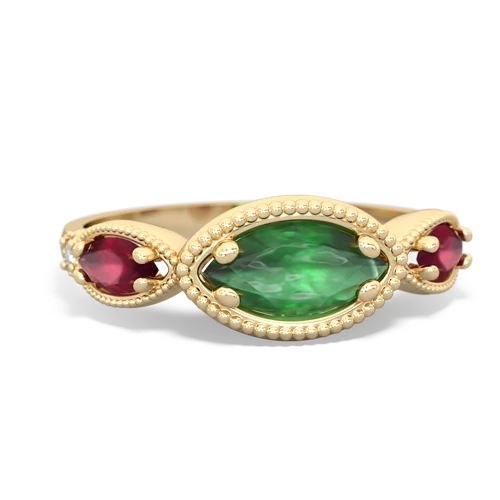 Emerald Genuine Emerald with Genuine Ruby and  Antique Style Keepsake ring Ring