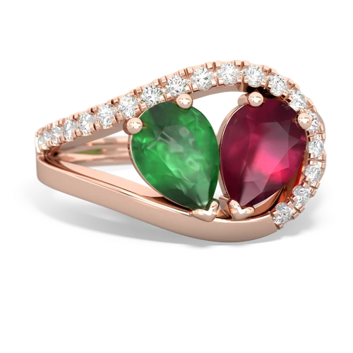 Emerald Genuine Emerald with Genuine Ruby Nestled Heart Keepsake ring Ring