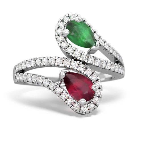 emerald-ruby pave swirls ring