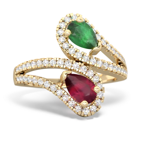 emerald-ruby pave swirls ring