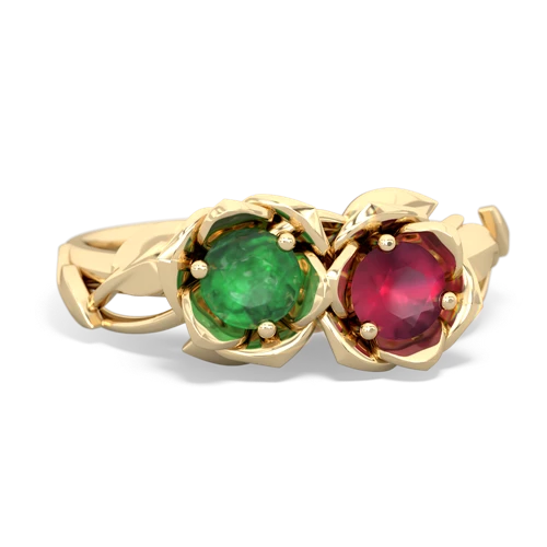 Emerald Genuine Emerald with Genuine Ruby Rose Garden ring Ring