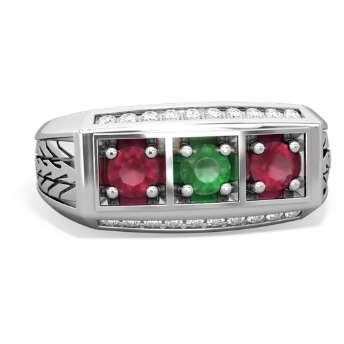 emerald-ruby three stone ring