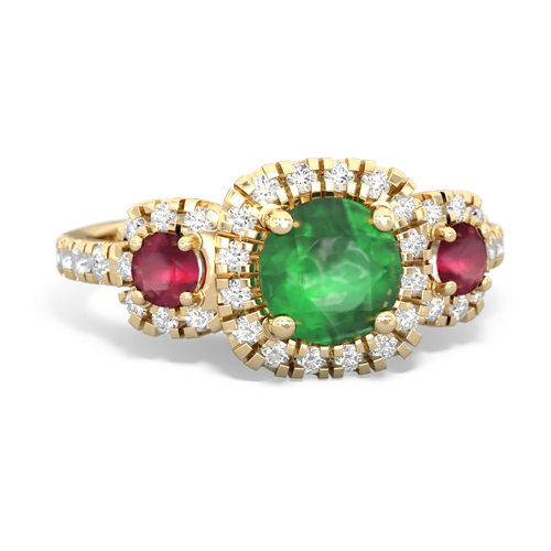 Emerald Genuine Emerald with Genuine Ruby and  Regal Halo ring Ring
