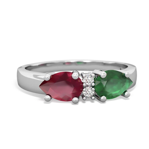 Emerald Genuine Emerald with Genuine Ruby Pear Bowtie ring Ring