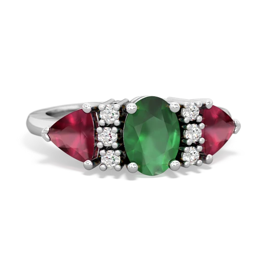 Emerald Genuine Emerald with Genuine Ruby and Lab Created Emerald Antique Style Three Stone ring Ring
