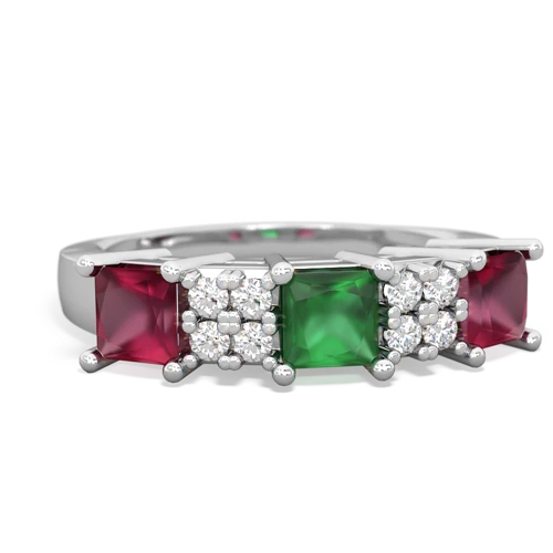 Emerald Genuine Emerald with Genuine Ruby and Genuine Ruby Three Stone ring Ring