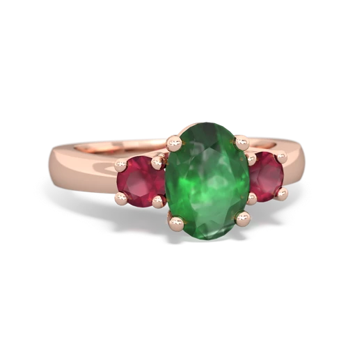 Emerald Genuine Emerald with Genuine Ruby Three Stone Trellis ring Ring