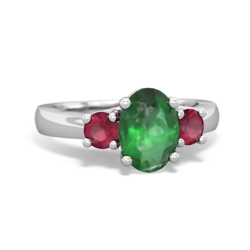 Emerald Genuine Emerald with Genuine Ruby Three Stone Trellis ring Ring