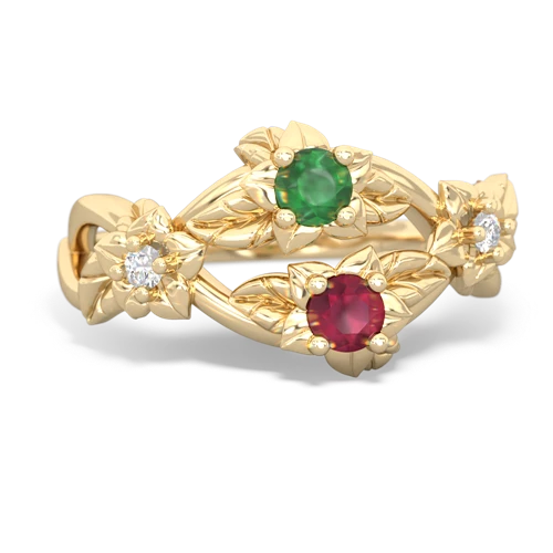 Emerald Genuine Emerald with Genuine Ruby Sparkling Bouquet ring Ring