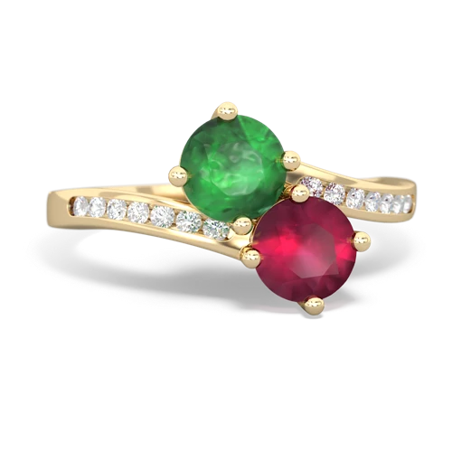 Emerald Genuine Emerald with Genuine Ruby Keepsake Two Stone ring Ring