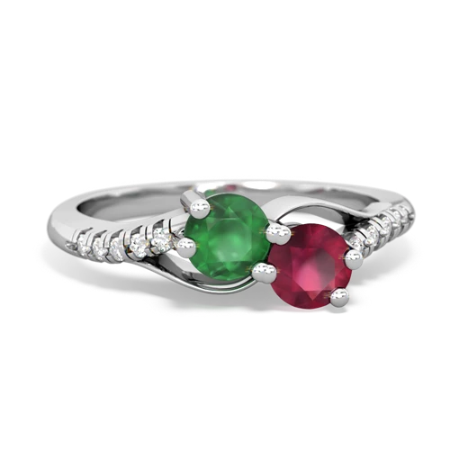 emerald-ruby two stone infinity ring