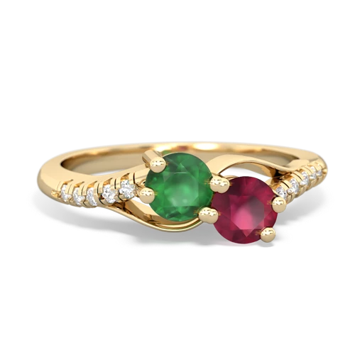 emerald-ruby two stone infinity ring