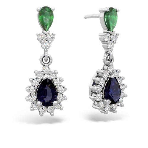 Emerald Genuine Emerald with Genuine Sapphire Halo Pear Dangle earrings Earrings