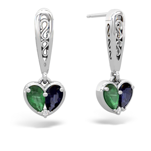 emerald-sapphire filligree earrings