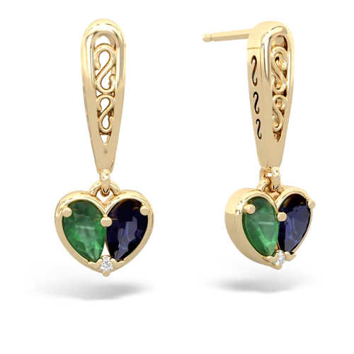 emerald-sapphire filligree earrings