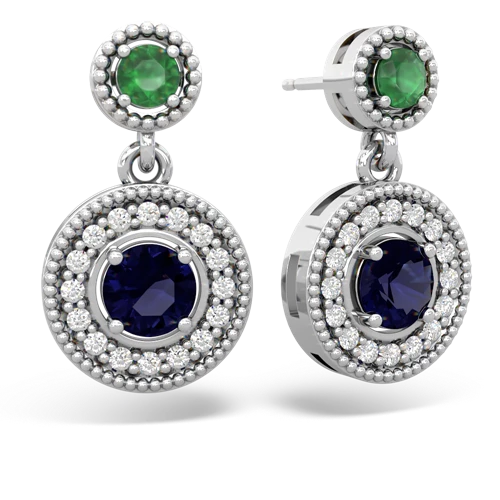 emerald-sapphire halo earrings