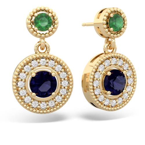 Emerald Genuine Emerald with Genuine Sapphire Halo Dangle earrings Earrings
