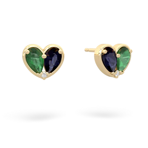 emerald-sapphire one heart earrings