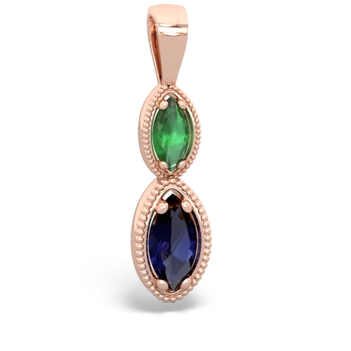 emerald-sapphire antique milgrain pendant