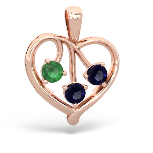 Emerald Genuine Emerald with Genuine Sapphire and Lab Created Pink Sapphire Glowing Heart pendant Pendant
