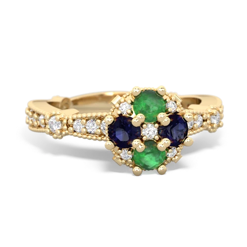 Emerald Genuine Emerald with Genuine Sapphire Milgrain Antique Style ring Ring