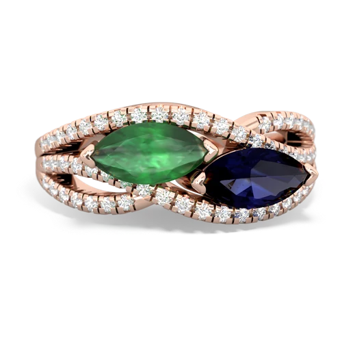 emerald-sapphire double heart ring