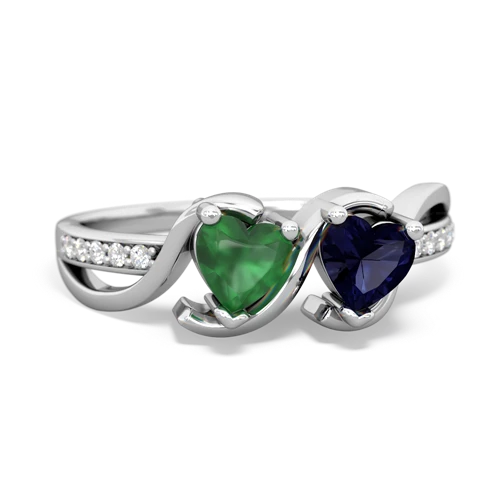 emerald-sapphire double heart ring