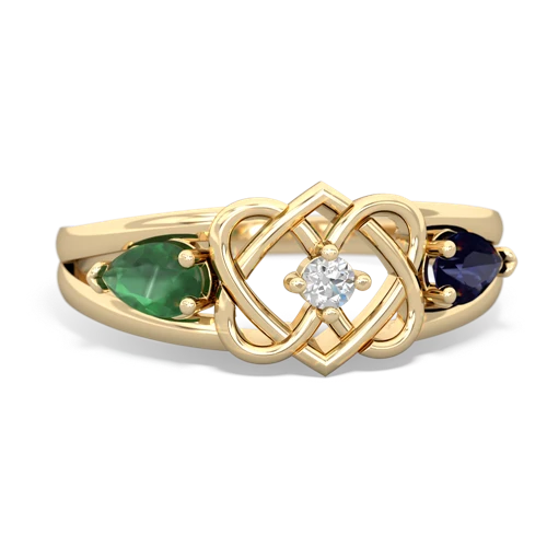 Emerald Genuine Emerald with Genuine Sapphire Hearts Intertwined ring Ring