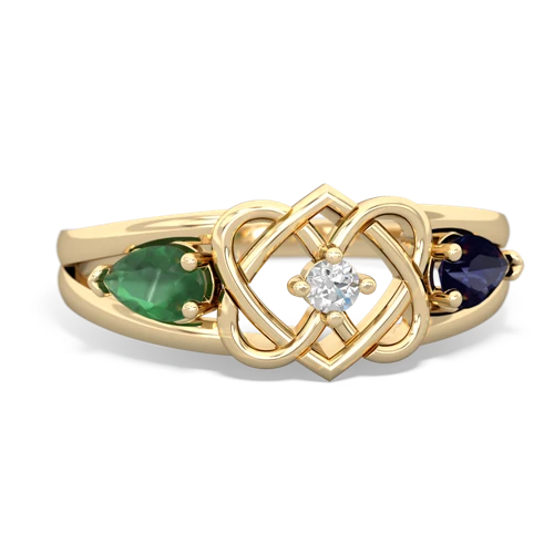 emerald-sapphire double heart ring