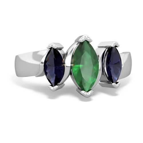 Emerald Genuine Emerald with Genuine Sapphire and  Three Peeks ring Ring