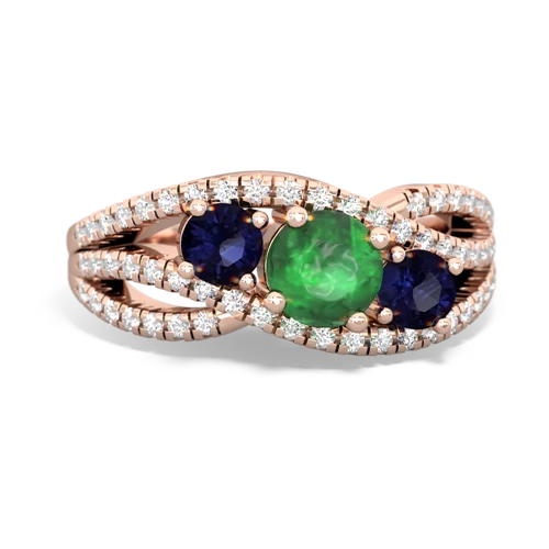emerald-sapphire three stone pave ring