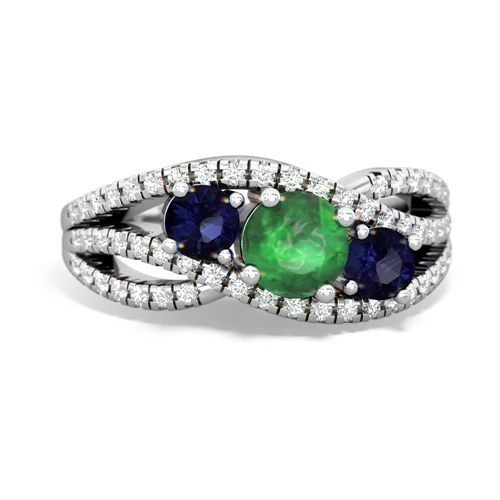 emerald-sapphire three stone pave ring