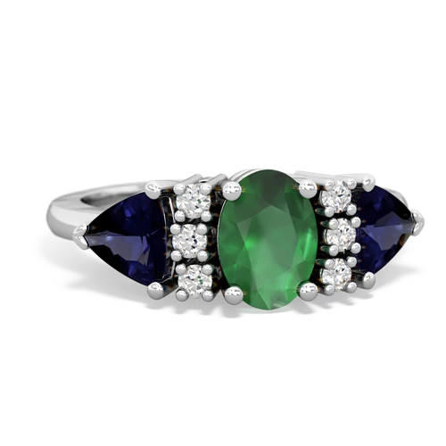 Emerald Genuine Emerald with Genuine Sapphire and  Antique Style Three Stone ring Ring