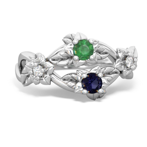 Emerald Genuine Emerald with Genuine Sapphire Sparkling Bouquet ring Ring