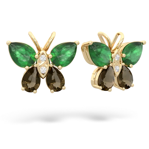 emerald-smoky quartz butterfly earrings