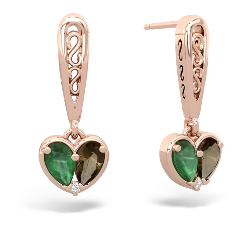 emerald-smoky quartz filligree earrings