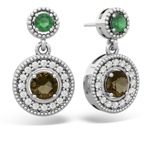 Emerald Genuine Emerald with Genuine Smoky Quartz Halo Dangle earrings Earrings