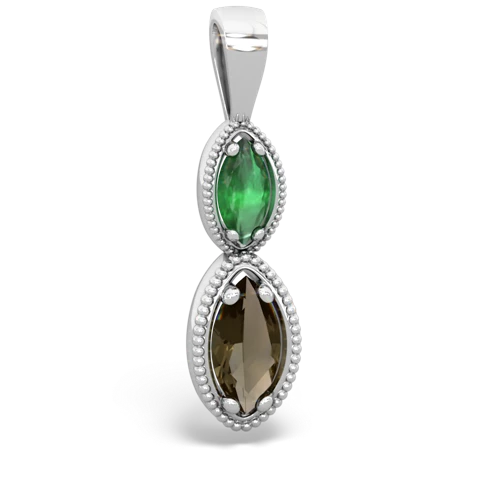 Emerald Genuine Emerald with Genuine Smoky Quartz Antique-style Halo pendant Pendant