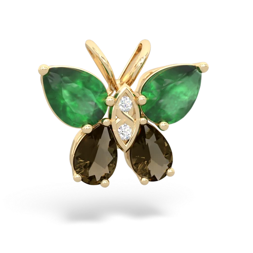 emerald-smoky quartz butterfly pendant