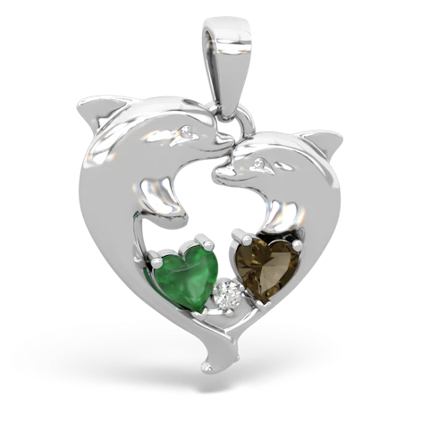 Emerald Genuine Emerald with Genuine Smoky Quartz Dolphin Heart pendant Pendant