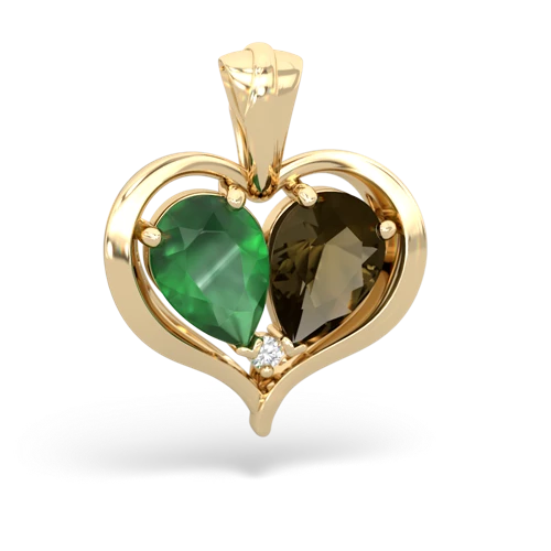emerald-smoky quartz half heart whole pendant