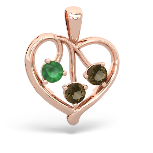 Emerald Genuine Emerald with Genuine Smoky Quartz and Genuine Emerald Glowing Heart pendant Pendant
