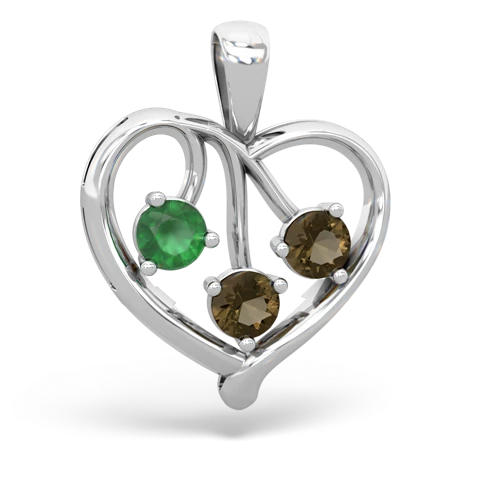 Emerald Genuine Emerald with Genuine Smoky Quartz and  Glowing Heart pendant Pendant