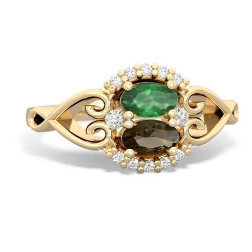 emerald-smoky quartz antique keepsake ring