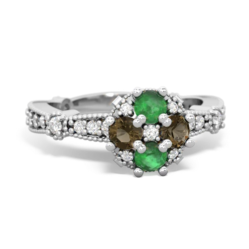 Emerald Genuine Emerald with Genuine Smoky Quartz Milgrain Antique Style ring Ring