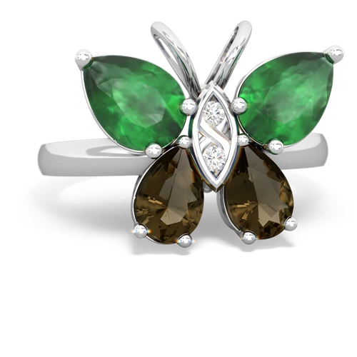 emerald-smoky quartz butterfly ring