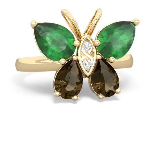 emerald-smoky quartz butterfly ring