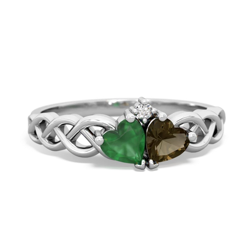 Emerald Genuine Emerald with Genuine Smoky Quartz Heart to Heart Braid ring Ring